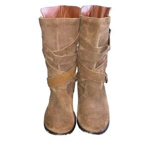 Restricted Leather Suede Buckle Strap Mid Calf Boots Brown Women’s Size 10
